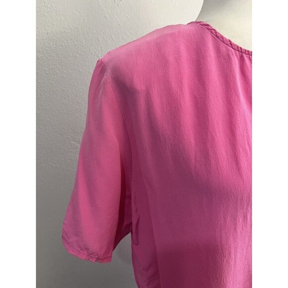 Diane Gilman Pink Silk Blouse Short Sleeve Vintage Women 1X barbie pink - Picture 6 of 11